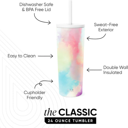 Iced Coffee Tumbler, Insulated | 24oz | Yellow | Reusable Stainless Steel Cup, Travel Mug, Water Bottle with Straw | Cupholder Friendly & Spill Resistant, Buttercup