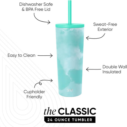 Iced Coffee Tumbler, Insulated | 24oz | Yellow | Reusable Stainless Steel Cup, Travel Mug, Water Bottle with Straw | Cupholder Friendly & Spill Resistant, Buttercup