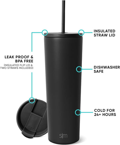 Iced Coffee Tumbler, Insulated | 24oz | Yellow | Reusable Stainless Steel Cup, Travel Mug, Water Bottle with Straw | Cupholder Friendly & Spill Resistant, Buttercup