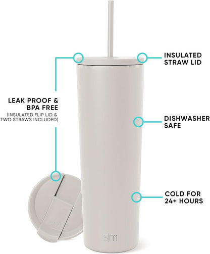 Iced Coffee Tumbler, Insulated | 24oz | Yellow | Reusable Stainless Steel Cup, Travel Mug, Water Bottle with Straw | Cupholder Friendly & Spill Resistant, Buttercup