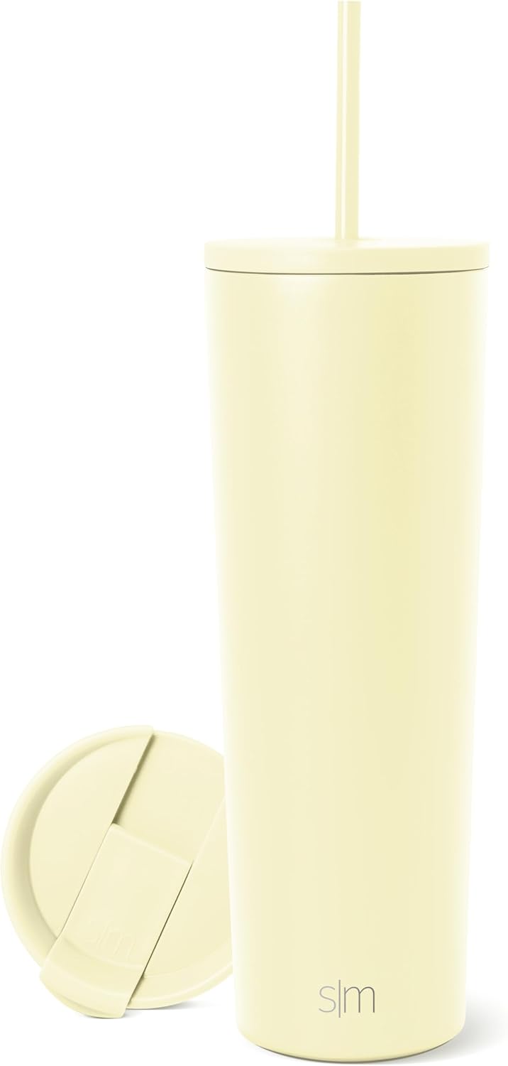 Iced Coffee Tumbler, Insulated | 24oz | Yellow | Reusable Stainless Steel Cup, Travel Mug, Water Bottle with Straw | Cupholder Friendly & Spill Resistant, Buttercup