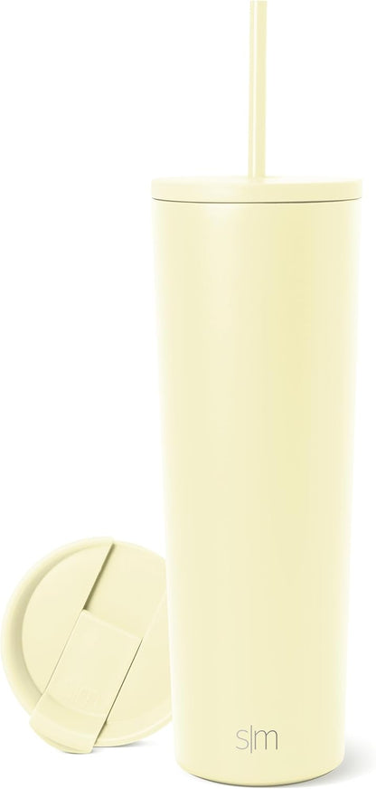 Iced Coffee Tumbler, Insulated | 24oz | Yellow | Reusable Stainless Steel Cup, Travel Mug, Water Bottle with Straw | Cupholder Friendly & Spill Resistant, Buttercup