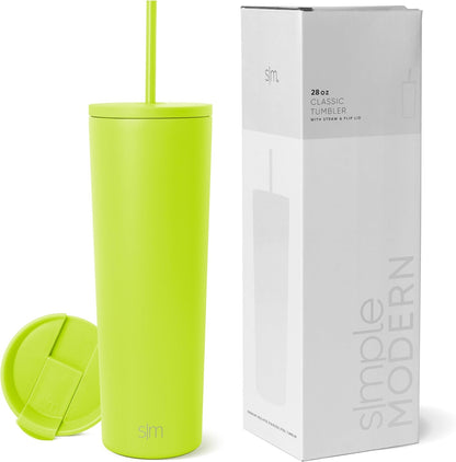 Iced Coffee Tumbler, Insulated | 24oz | Yellow | Reusable Stainless Steel Cup, Travel Mug, Water Bottle with Straw | Cupholder Friendly & Spill Resistant, Buttercup