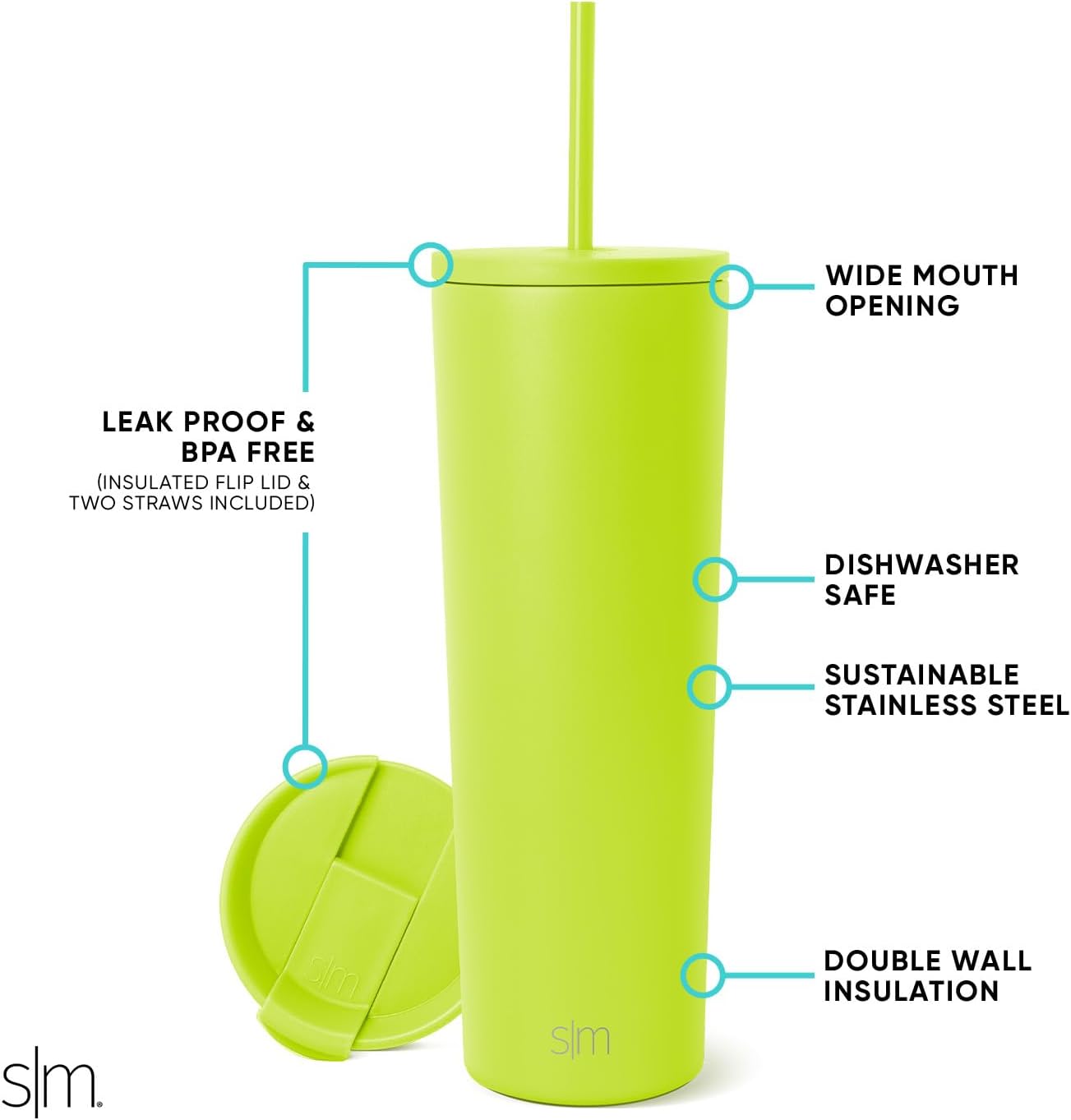 Iced Coffee Tumbler, Insulated | 24oz | Yellow | Reusable Stainless Steel Cup, Travel Mug, Water Bottle with Straw | Cupholder Friendly & Spill Resistant, Buttercup