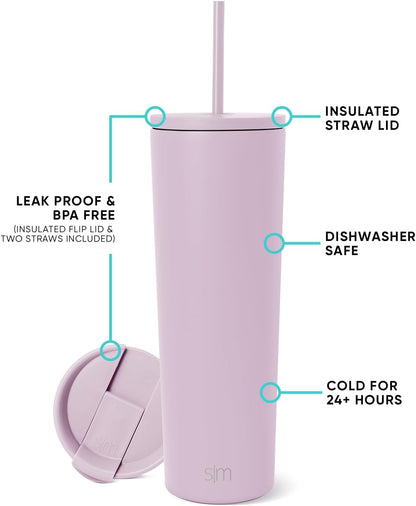 Iced Coffee Tumbler, Insulated | 24oz | Yellow | Reusable Stainless Steel Cup, Travel Mug, Water Bottle with Straw | Cupholder Friendly & Spill Resistant, Buttercup