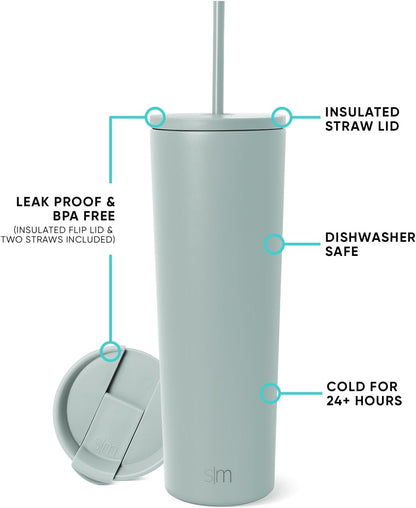 Iced Coffee Tumbler, Insulated | 24oz | Yellow | Reusable Stainless Steel Cup, Travel Mug, Water Bottle with Straw | Cupholder Friendly & Spill Resistant, Buttercup