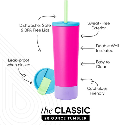 Iced Coffee Tumbler, Insulated | 24oz | Yellow | Reusable Stainless Steel Cup, Travel Mug, Water Bottle with Straw | Cupholder Friendly & Spill Resistant, Buttercup