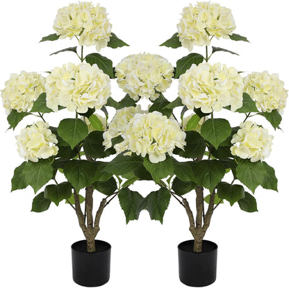 2FT Real Touch Faux Hydrangea Tree Outdoor, 2 Pack Blue Hydrangea Tree Artificial with Vibrant Blooms, Faux Hydrangea Potted Plant for Indoor Outdoor Home Front Porch Pation Decor