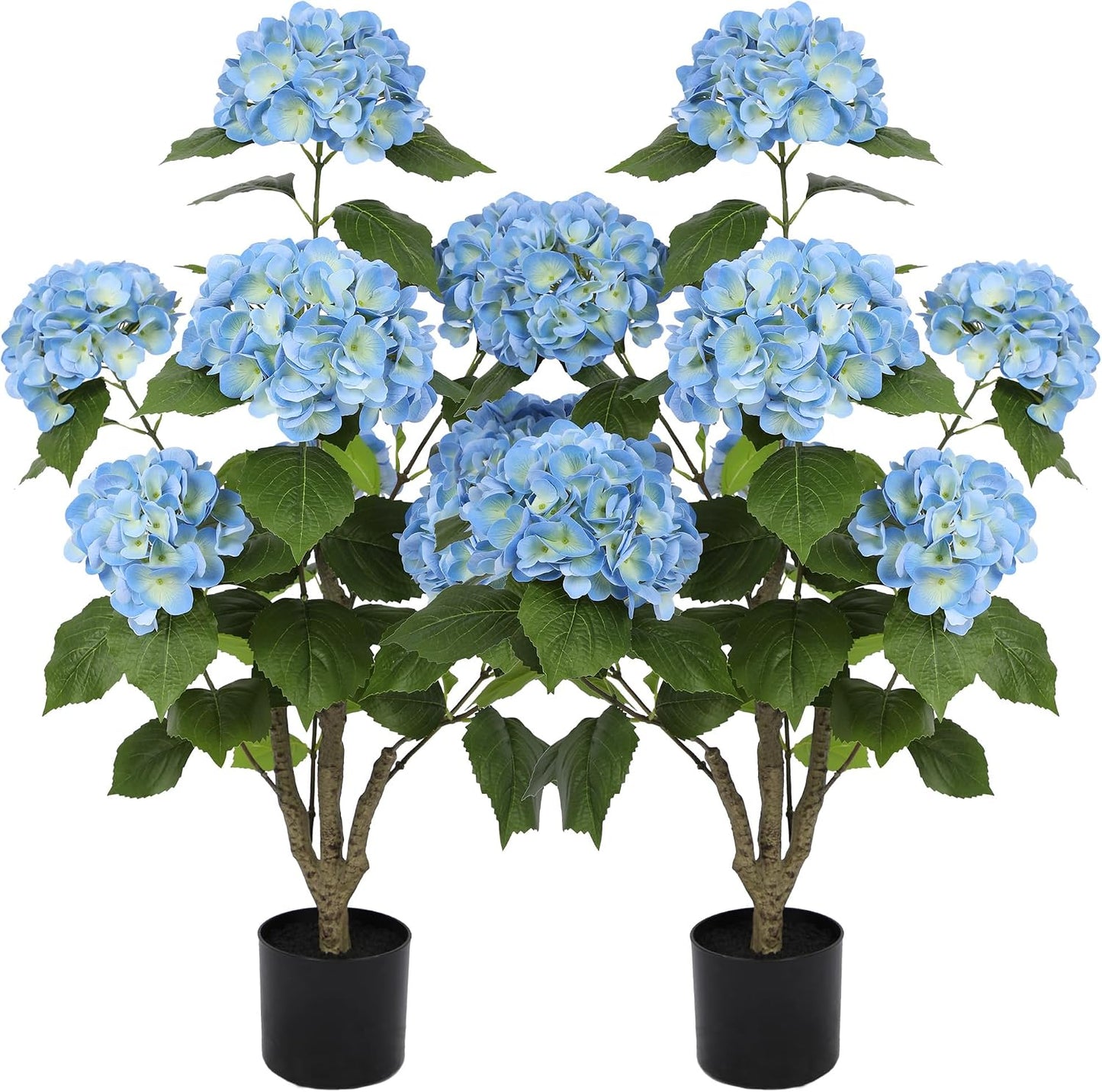 2FT Real Touch Faux Hydrangea Tree Outdoor, 2 Pack Blue Hydrangea Tree Artificial with Vibrant Blooms, Faux Hydrangea Potted Plant for Indoor Outdoor Home Front Porch Pation Decor