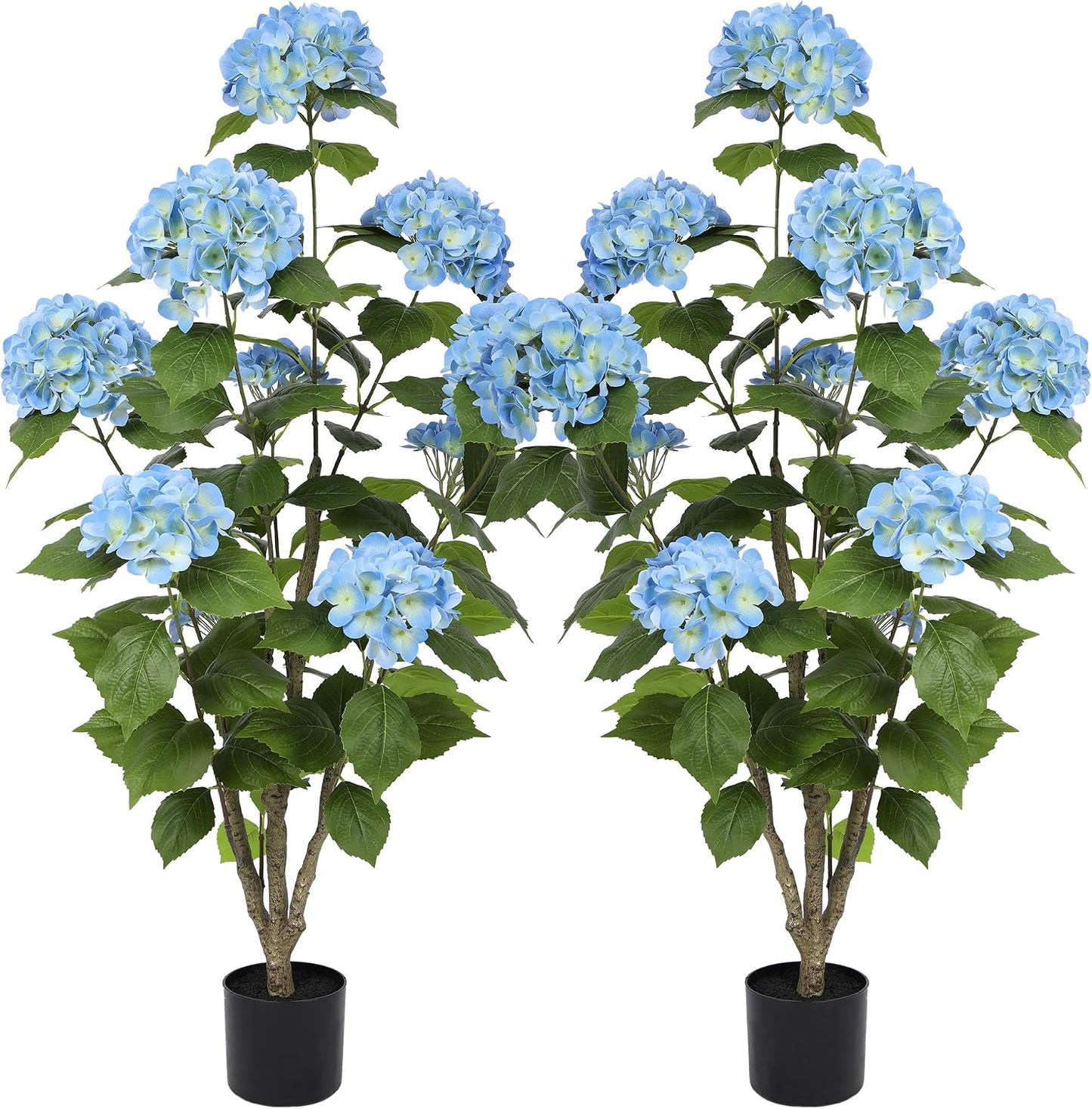 2FT Real Touch Faux Hydrangea Tree Outdoor, 2 Pack Blue Hydrangea Tree Artificial with Vibrant Blooms, Faux Hydrangea Potted Plant for Indoor Outdoor Home Front Porch Pation Decor