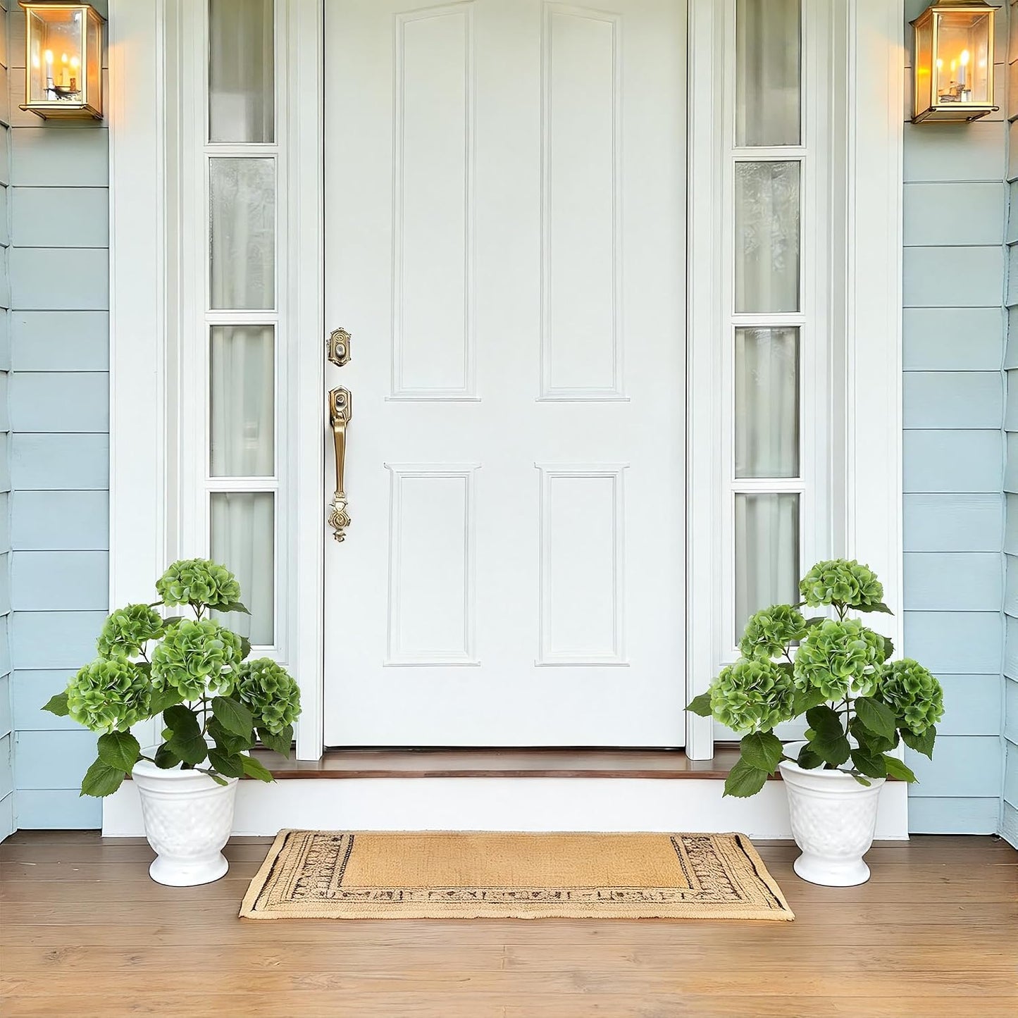 2FT Real Touch Faux Hydrangea Tree Outdoor, 2 Pack Blue Hydrangea Tree Artificial with Vibrant Blooms, Faux Hydrangea Potted Plant for Indoor Outdoor Home Front Porch Pation Decor