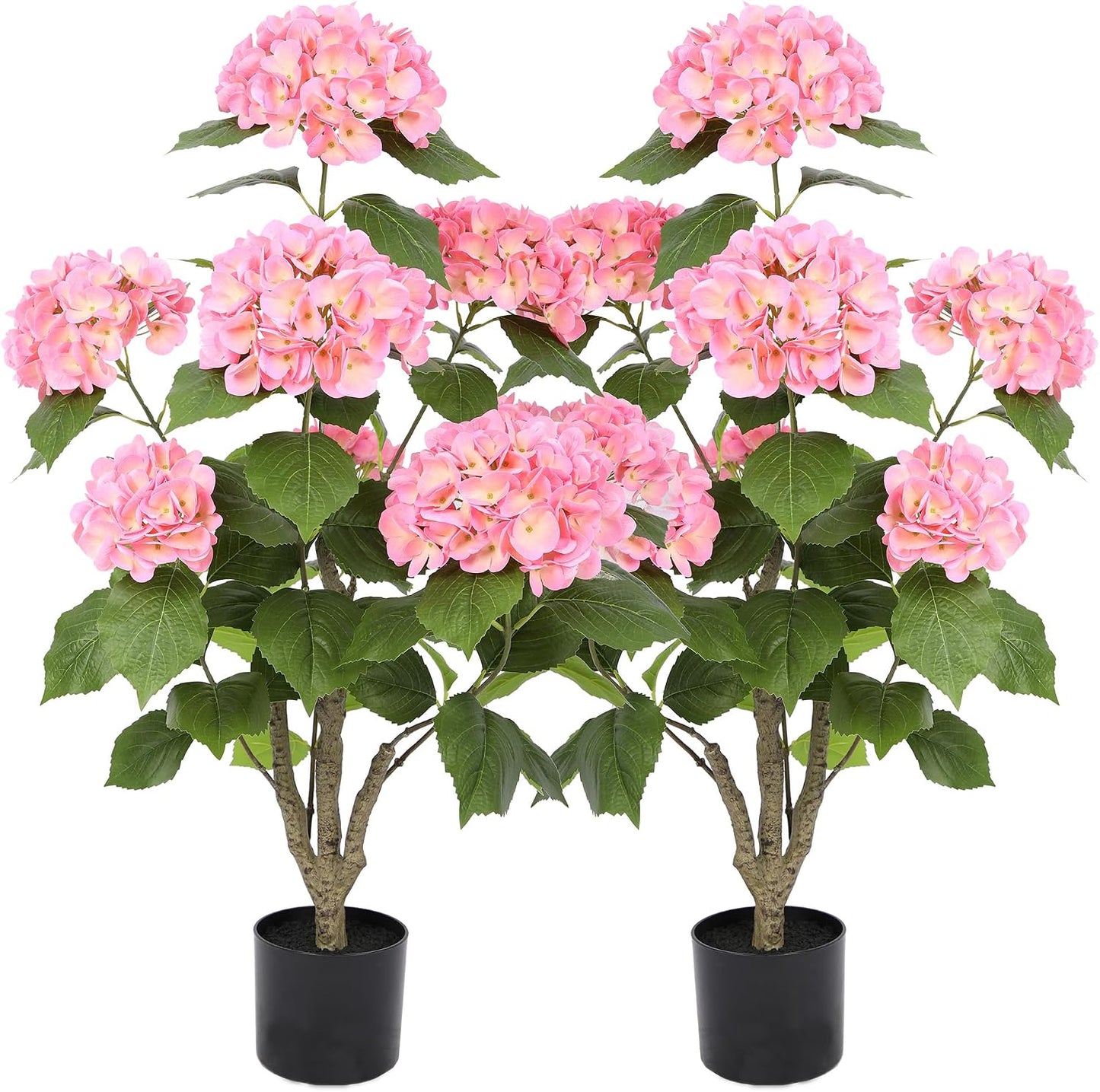 2FT Real Touch Faux Hydrangea Tree Outdoor, 2 Pack Blue Hydrangea Tree Artificial with Vibrant Blooms, Faux Hydrangea Potted Plant for Indoor Outdoor Home Front Porch Pation Decor