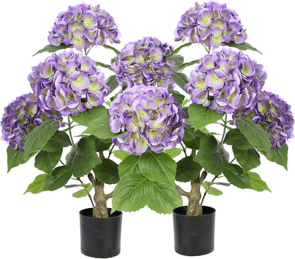 2FT Real Touch Faux Hydrangea Tree Outdoor, 2 Pack Blue Hydrangea Tree Artificial with Vibrant Blooms, Faux Hydrangea Potted Plant for Indoor Outdoor Home Front Porch Pation Decor