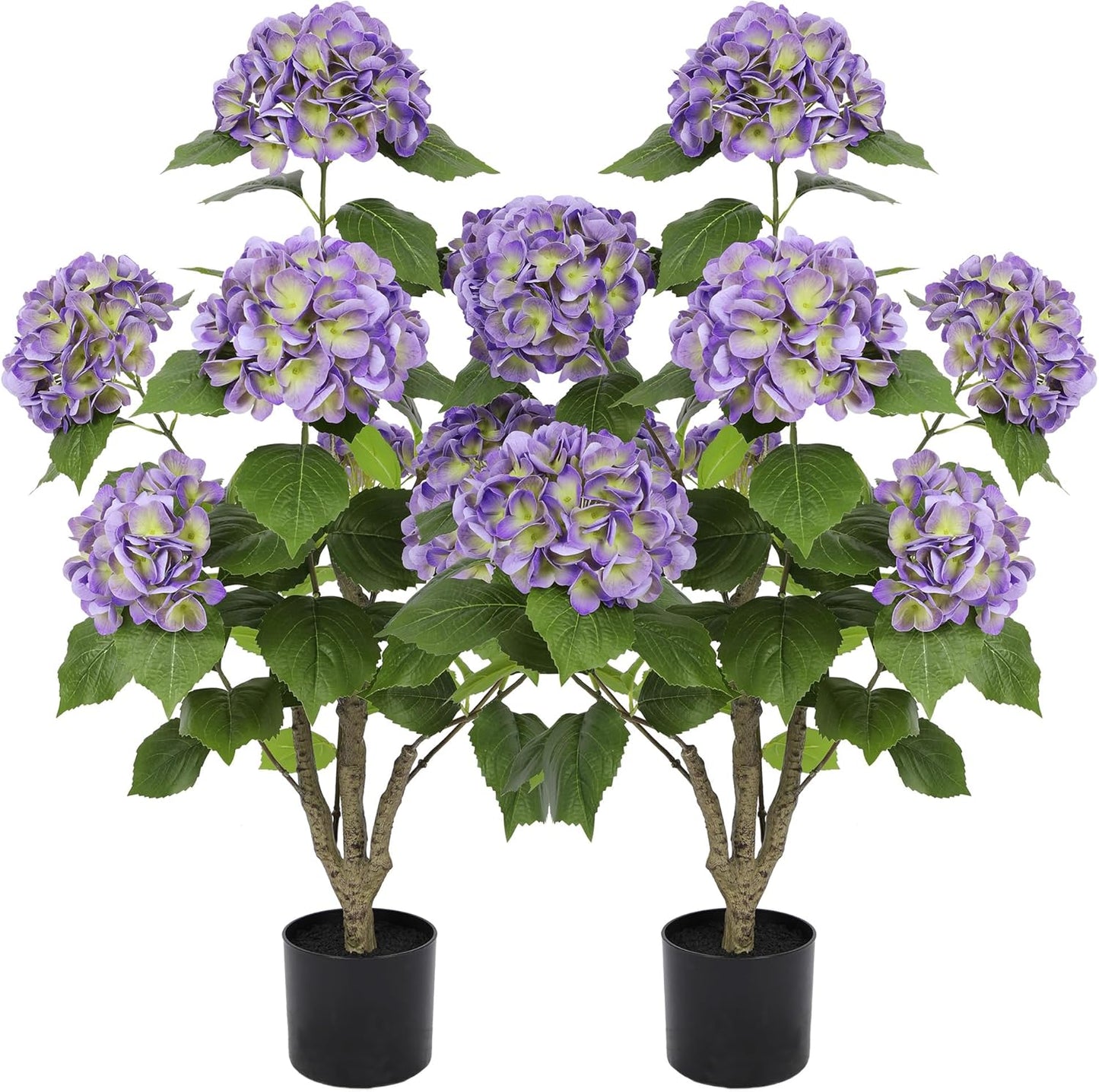 2FT Real Touch Faux Hydrangea Tree Outdoor, 2 Pack Blue Hydrangea Tree Artificial with Vibrant Blooms, Faux Hydrangea Potted Plant for Indoor Outdoor Home Front Porch Pation Decor