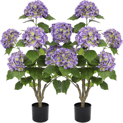 2FT Real Touch Faux Hydrangea Tree Outdoor, 2 Pack Blue Hydrangea Tree Artificial with Vibrant Blooms, Faux Hydrangea Potted Plant for Indoor Outdoor Home Front Porch Pation Decor
