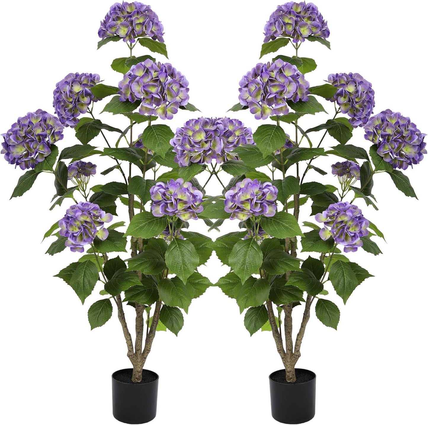 2FT Real Touch Faux Hydrangea Tree Outdoor, 2 Pack Blue Hydrangea Tree Artificial with Vibrant Blooms, Faux Hydrangea Potted Plant for Indoor Outdoor Home Front Porch Pation Decor