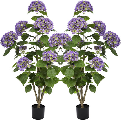 2FT Real Touch Faux Hydrangea Tree Outdoor, 2 Pack Blue Hydrangea Tree Artificial with Vibrant Blooms, Faux Hydrangea Potted Plant for Indoor Outdoor Home Front Porch Pation Decor
