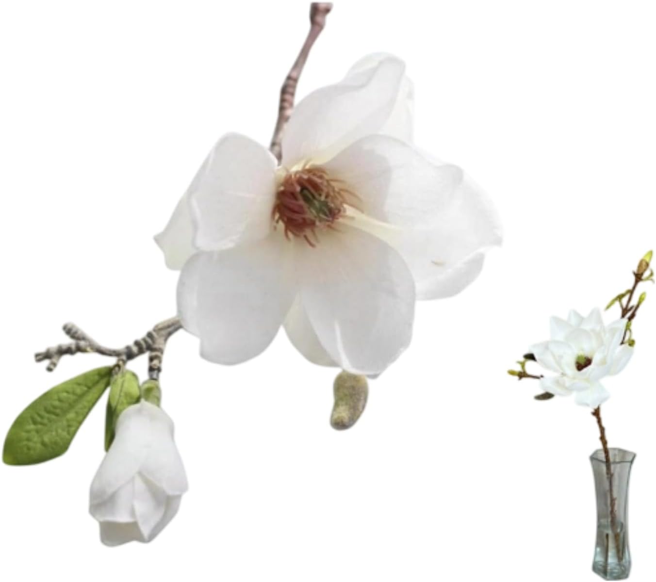 White Artificial Magnolia Fake Silk Flower Single Floral Home Decor Living Room Bedroom Garden Party Wedding Decoration in Pots Vase for Desk Table, Artificial Flowers, Home Décor, Decorations