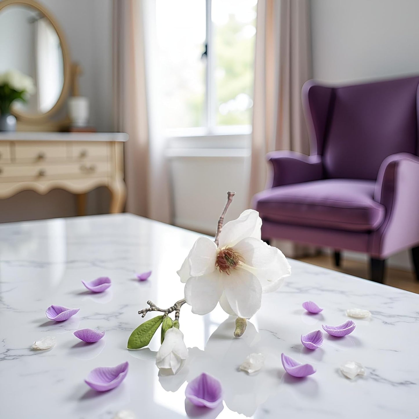 White Artificial Magnolia Fake Silk Flower Single Floral Home Decor Living Room Bedroom Garden Party Wedding Decoration in Pots Vase for Desk Table, Artificial Flowers, Home Décor, Decorations