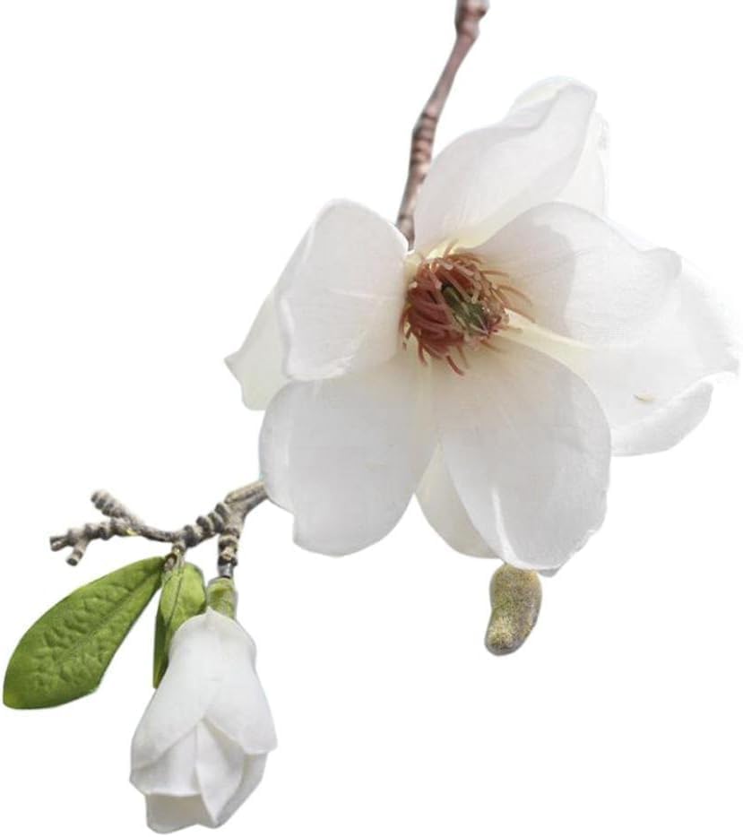 White Artificial Magnolia Fake Silk Flower Single Floral Home Decor Living Room Bedroom Garden Party Wedding Decoration in Pots Vase for Desk Table, Artificial Flowers, Home Décor, Decorations