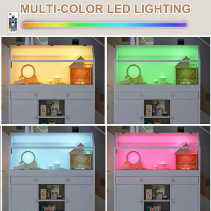 Hamster Cage with Storage Cabinet,43.3" Small Animal Cage with LED Lights and Fan, Easy View Acrylic Panel, Large Habitat for Guinea Pig, Hedgehog,Rat 43.3"x 15.7"x 43.3"
