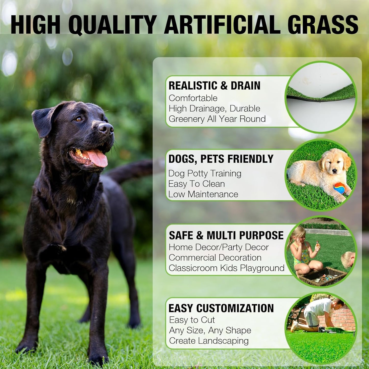 2FT X 6FT Artificial Turf Runner Rug Indoor Outdoor - Realistic Narrow Fake Grass Carpet Patio Balcony Floor Covering - Pets Friendly & Drainage Dog Grass Pad