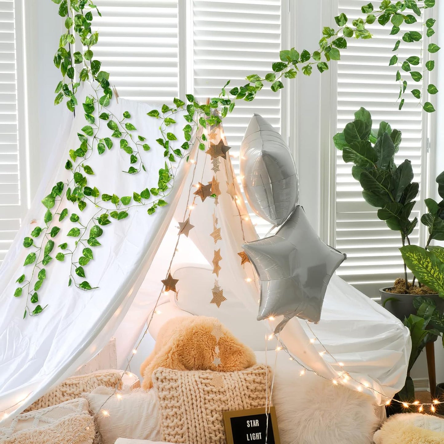 14 Pack 98Ft Artificial Ivy Garland, Fake Vines UV Resistant Greenery Leaves Fake Plants Hanging Aesthetic Vines for Home Bedroom Party Garden Wall Room Decor