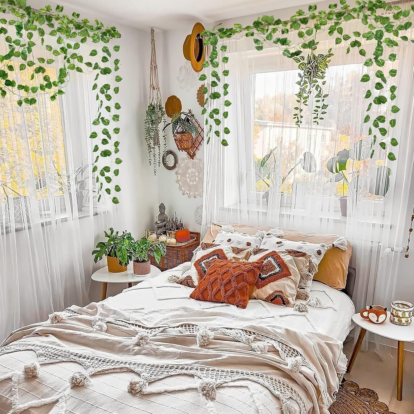 14 Pack 98Ft Artificial Ivy Garland, Fake Vines UV Resistant Greenery Leaves Fake Plants Hanging Aesthetic Vines for Home Bedroom Party Garden Wall Room Decor