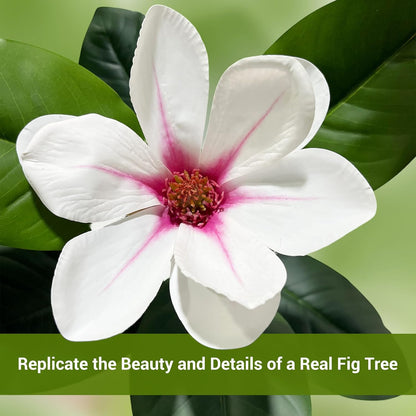 5FT Tall Lifelike Artificial Magnolia Tree with 7 Pcs Magnolia Flowers in White Planter Pot, Rubber Tree Faux Plants Indoor Artificial Plants & Flowers for Home Office Living Room Decor