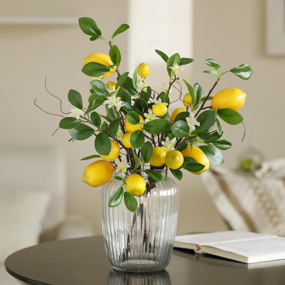 Artificial Lemons Branches, 8 Head Faux Lemons with Stem Fake Lemon Themed for Kitchen Decoration Party Farmhouse Decor (Yellow)