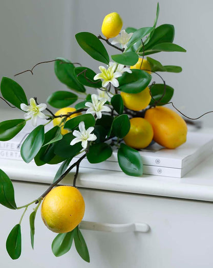 Artificial Lemons Branches, 8 Head Faux Lemons with Stem Fake Lemon Themed for Kitchen Decoration Party Farmhouse Decor (Yellow)