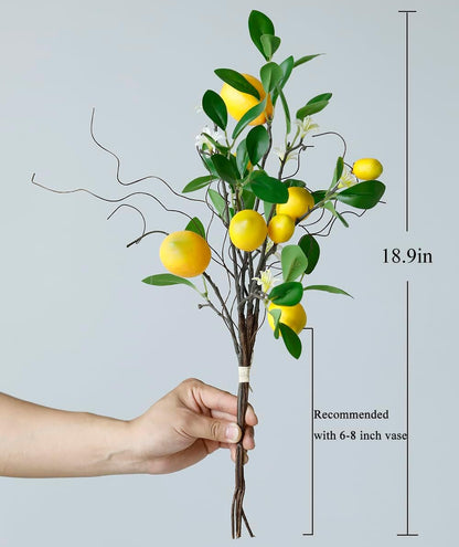 Artificial Lemons Branches, 8 Head Faux Lemons with Stem Fake Lemon Themed for Kitchen Decoration Party Farmhouse Decor (Yellow)