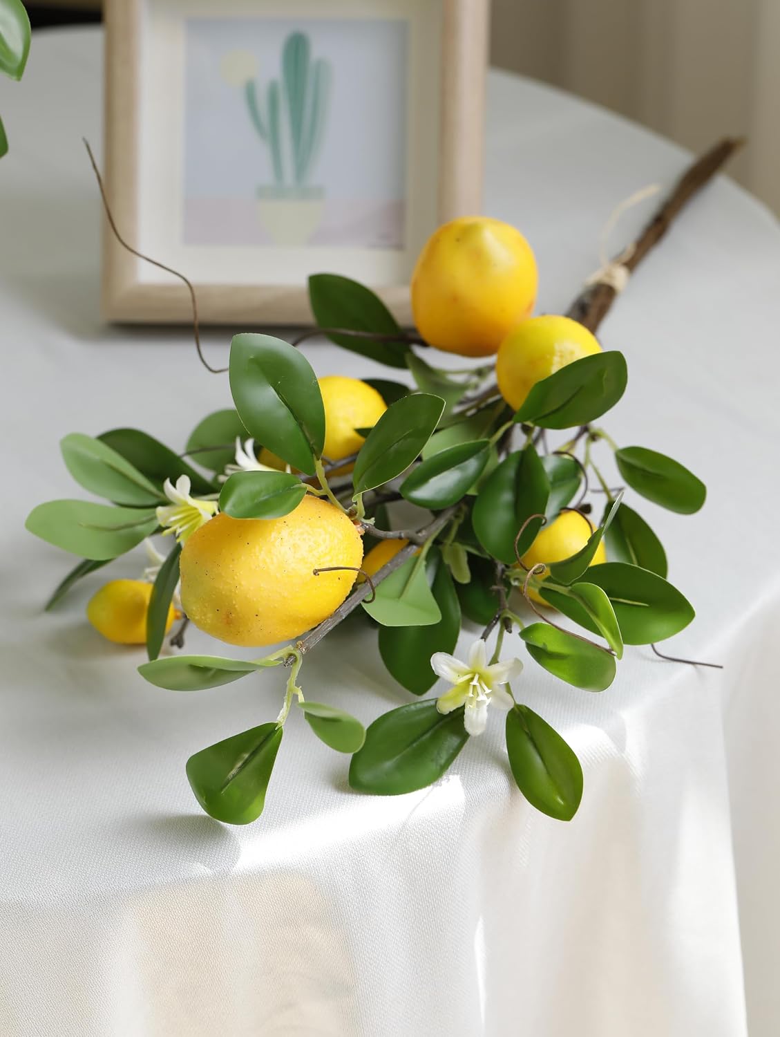 Artificial Lemons Branches, 8 Head Faux Lemons with Stem Fake Lemon Themed for Kitchen Decoration Party Farmhouse Decor (Yellow)