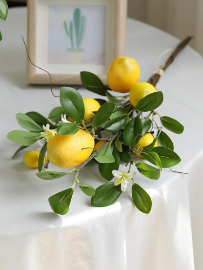 Artificial Lemons Branches, 8 Head Faux Lemons with Stem Fake Lemon Themed for Kitchen Decoration Party Farmhouse Decor (Yellow)