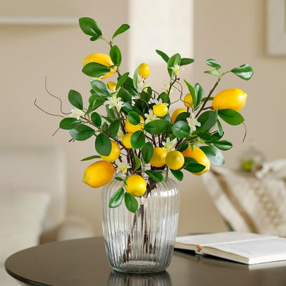 Artificial Lemons Branches, 8 Head Faux Lemons with Stem Fake Lemon Themed for Kitchen Decoration Party Farmhouse Decor (Yellow)