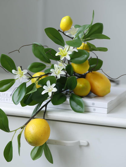Artificial Lemons Branches, 8 Head Faux Lemons with Stem Fake Lemon Themed for Kitchen Decoration Party Farmhouse Decor (Yellow)