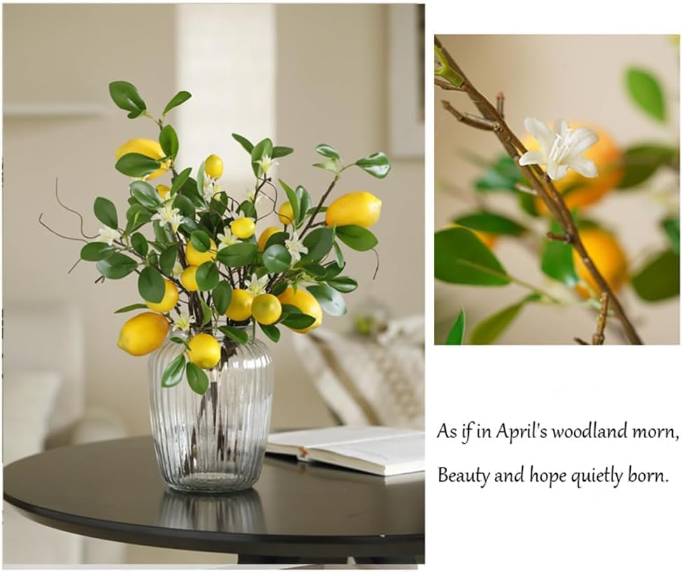 Artificial Lemons Branches, 8 Head Faux Lemons with Stem Fake Lemon Themed for Kitchen Decoration Party Farmhouse Decor (Yellow)