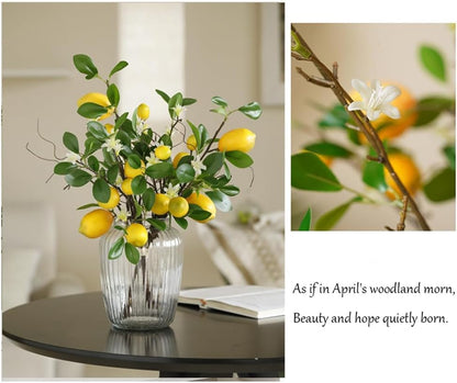 Artificial Lemons Branches, 8 Head Faux Lemons with Stem Fake Lemon Themed for Kitchen Decoration Party Farmhouse Decor (Yellow)