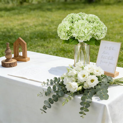 Light Green Hydrangea Artificial Flowers, Faux Hydrangea, 3Pcs