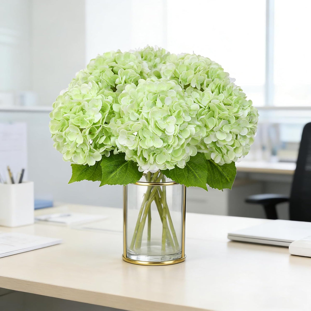 Light Green Hydrangea Artificial Flowers, Faux Hydrangea, 3Pcs