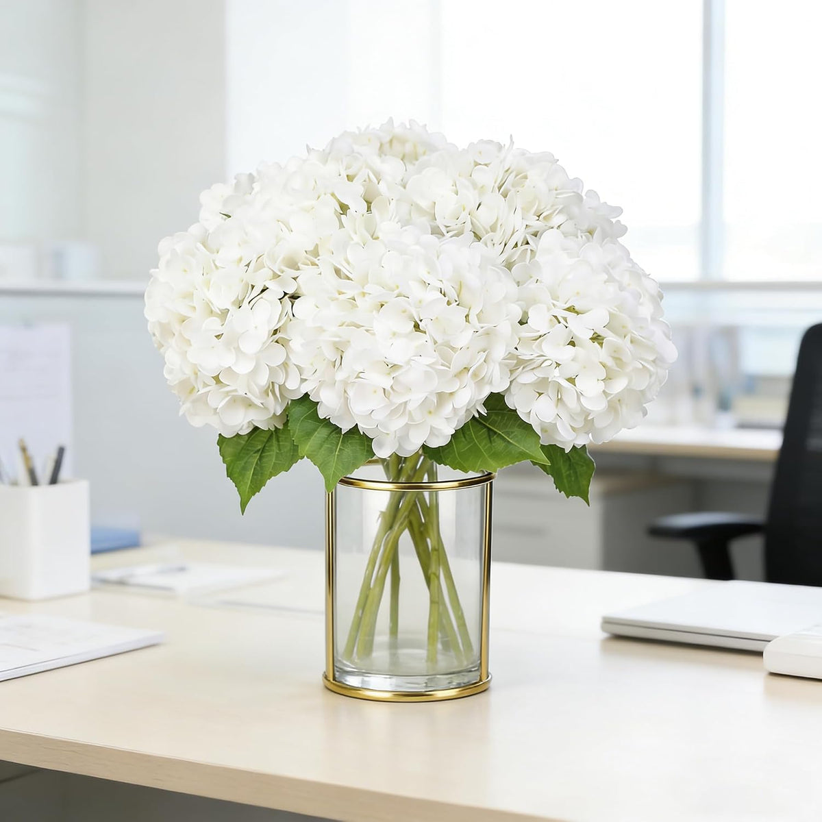 Light Green Hydrangea Artificial Flowers, Faux Hydrangea, 3Pcs