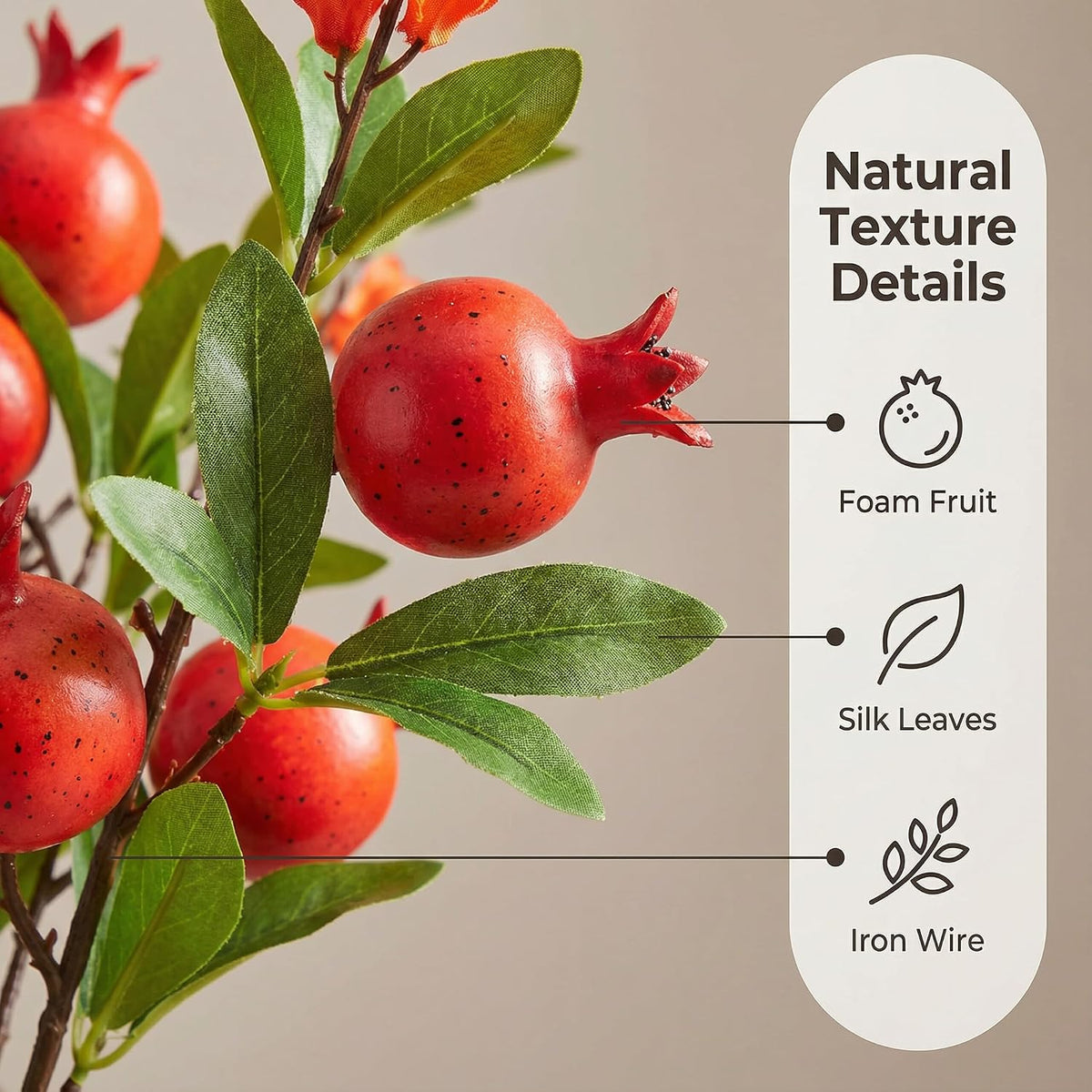 Artificial Pomegranate Tree Branches, 37.4 Inches, 3-Piece Set