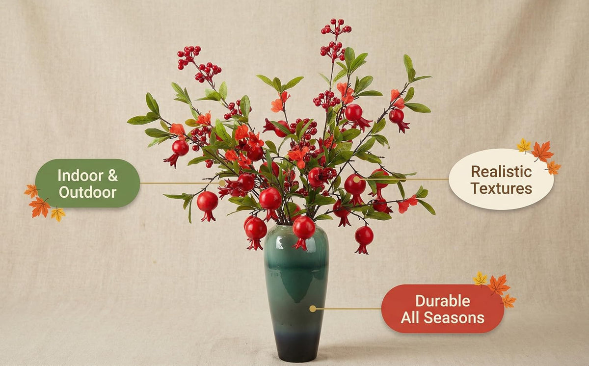 Artificial Pomegranate Tree Branches, 37.4 Inches, 3-Piece Set