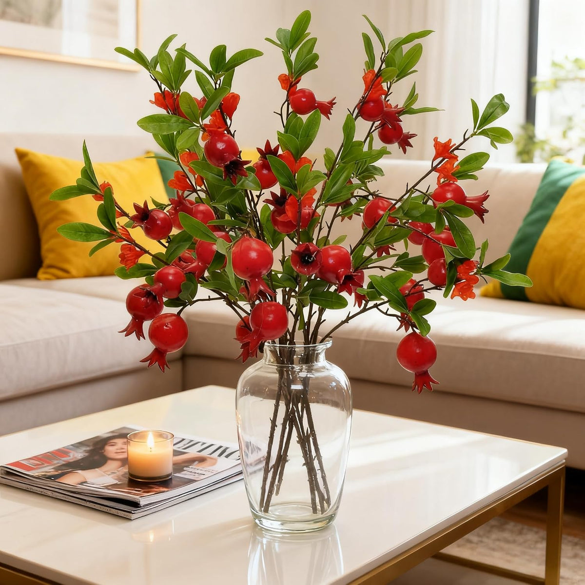 Artificial Pomegranate Tree Branches, 37.4 Inches, 3-Piece Set
