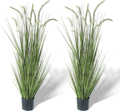 4ft 2-Pack Artificial Faux Veronica Speedwell Grass, 47in Green Plant | UV Resistant Fake Greenery; Realistic Spiked Design; Full Potted Plant; Indoor Outdoor Décor for Home, Office & Wedding