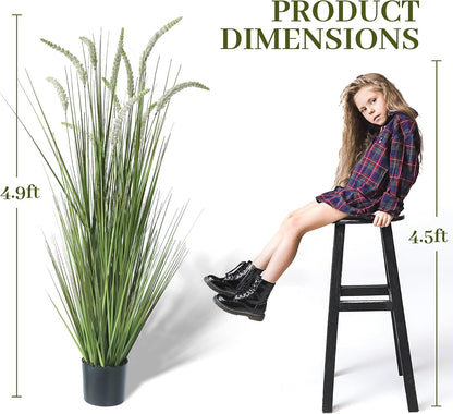 4ft 2-Pack Artificial Faux Veronica Speedwell Grass, 47in Green Plant | UV Resistant Fake Greenery; Realistic Spiked Design; Full Potted Plant; Indoor Outdoor Décor for Home, Office & Wedding