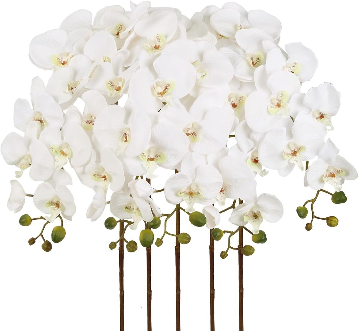 40.16" White Orchid Artificial Flowers 5PCS Fake Orchid Long Stems Phalaenopsis Branches Real Touch Silk Orchids for Vase for Bridal Shower Home Party Wedding Decoration (White)