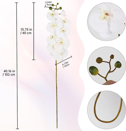 40.16" White Orchid Artificial Flowers 5PCS Fake Orchid Long Stems Phalaenopsis Branches Real Touch Silk Orchids for Vase for Bridal Shower Home Party Wedding Decoration (White)