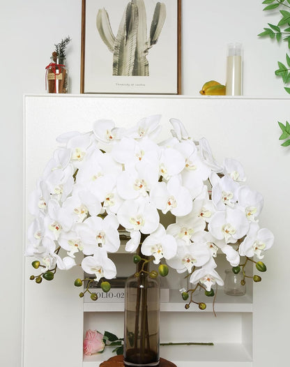 40.16" White Orchid Artificial Flowers 5PCS Fake Orchid Long Stems Phalaenopsis Branches Real Touch Silk Orchids for Vase for Bridal Shower Home Party Wedding Decoration (White)