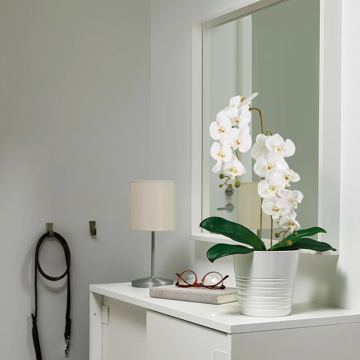 40.16" White Orchid Artificial Flowers 5PCS Fake Orchid Long Stems Phalaenopsis Branches Real Touch Silk Orchids for Vase for Bridal Shower Home Party Wedding Decoration (White)